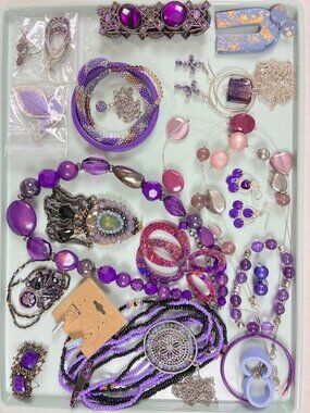 Jewelry Lot Purple Wearable/Craft Costume Dress Up Re-sell Re-purpose 20 Pcs.